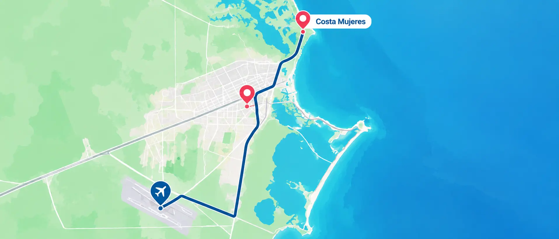 Ruta del Aeropuerto de Cancún a Costa Mujeres